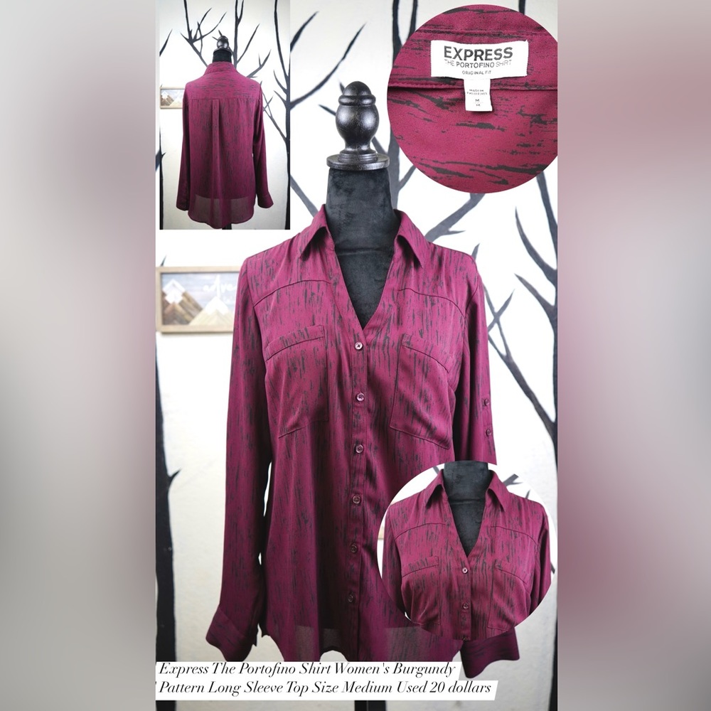 EXPRESS
THE PORTOFINO SHIRT
Women's Burgundy
Pattern Long Sleeve Medium